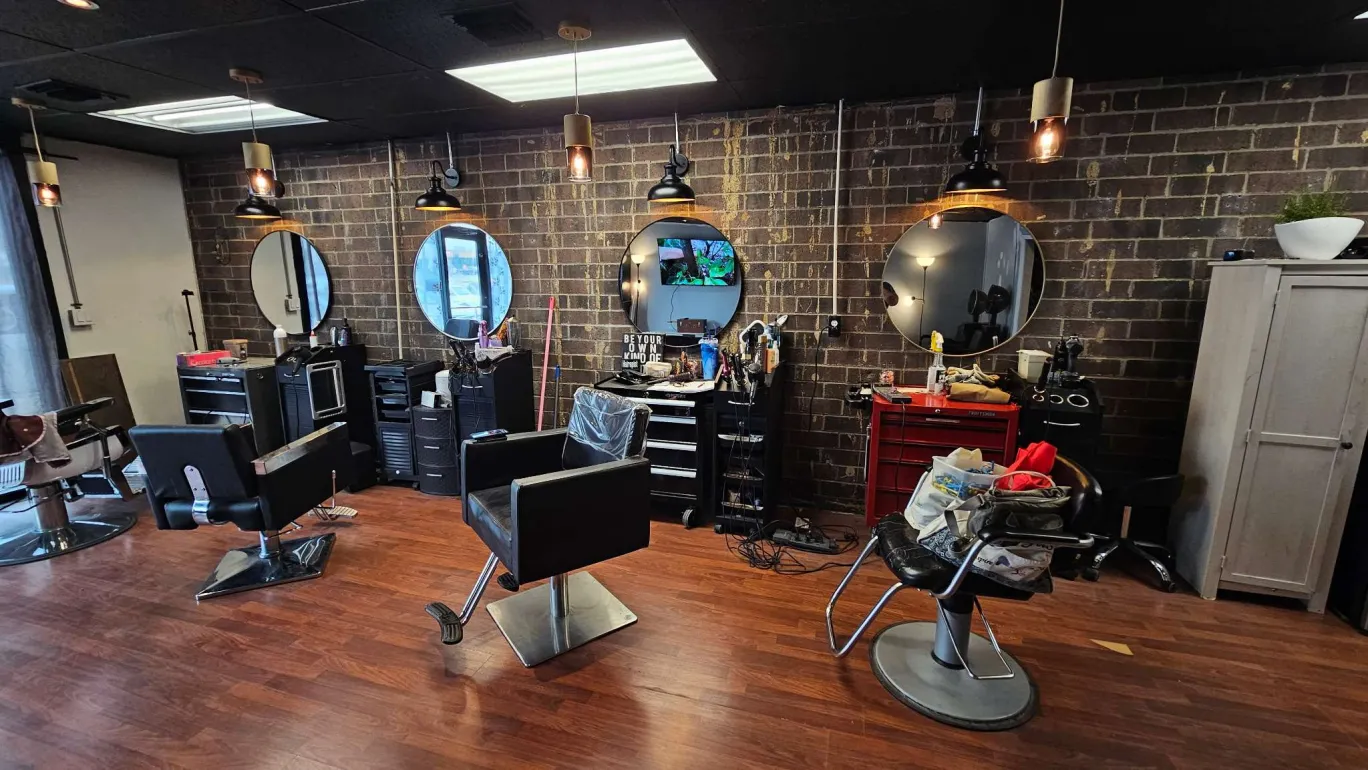 Wide view of the salon floor at dusk